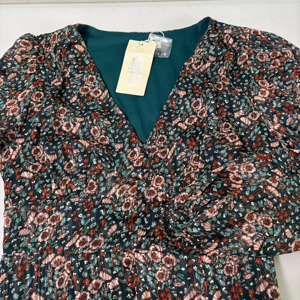 Vera & Lucy Midi Dress Womens L Blue Brown Floral V Neck Boho Gypsy NWT - Picture 11 of 12
